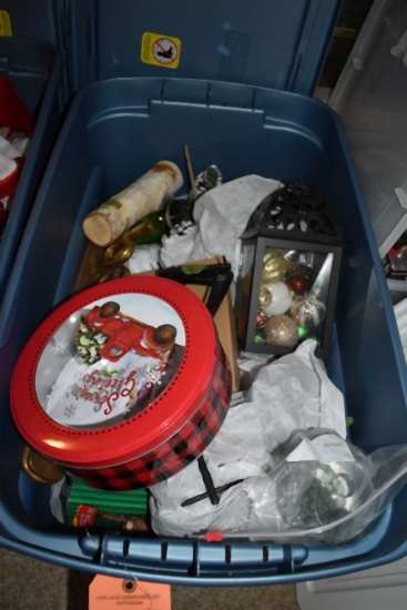 BIN WITH MISC. CHRISTMAS DECORATIONS