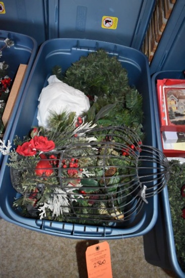 BIN WITH MISC. CHRISTMAS DECORATIONS