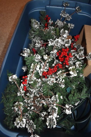 BIN WITH MISC. CHRISTMAS DECORATIONS