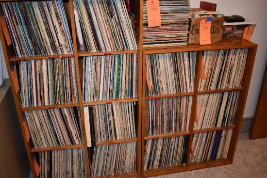 (2) BROWN WOODEN SHELVING UNITS WITH "CUBES" - ONE