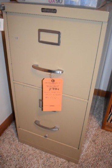 BROWN METAL FILE CABINET WITH TWO DRAWERS, 28" x 15" x 30" TALL