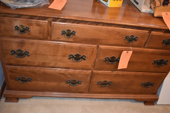BROWN WOODEN DRESSER WITH SEVEN DRAWERS, 20" x 54" x 32" TALL