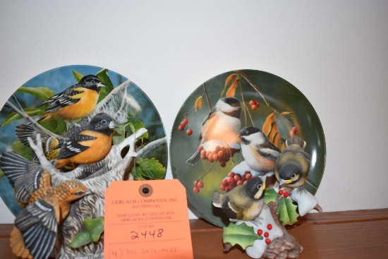 (4) ITEMS - BIRD PLATES, "ORIOLE" & "CHICKADEE", AND