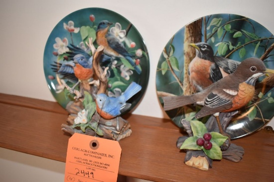 (4) ITEMS; "THE ROBIN" PLATE, "THE BLUEBIRD" PLATE AND