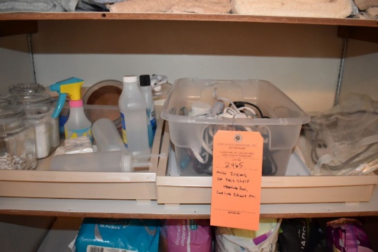 MISC. ITEMS ON THIS SHELF; HEATING PAD, CURLING IRONS, ETC.