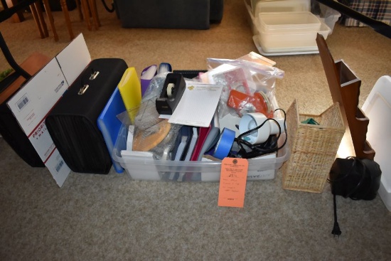 MISC. OFFICE ITEMS AND CLIP ON LAMP AND LABEL MAKER
