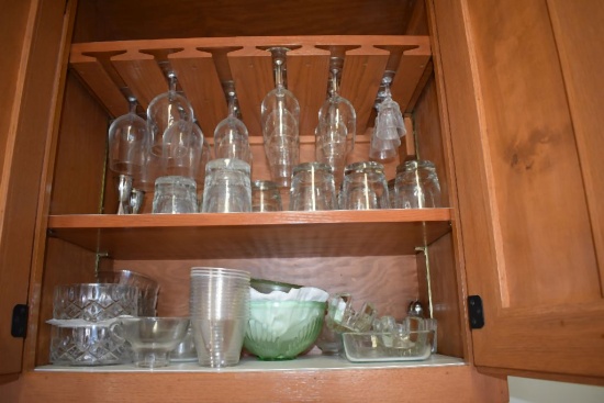 ALL ITEMS IN THIS CUPBOARD - MOSTLY GLASSWARE