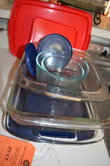 (5) MISC. SIZE PYREX GLASS BAKEWARE, SOME HAVE LIDS