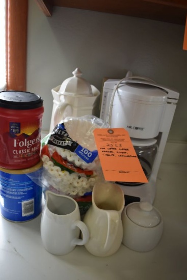 MR. COFFEE COFFEE MAKER, FILTERS, CARAFE, CREAMER