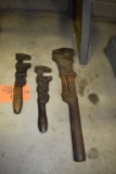 (3) SQUARE CLAMP ADJUSTABLE PIPE WRENCHES, (2) 12