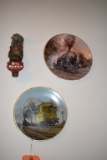 (5) TRAIN PLATES WITH HANGERS, INCLUDES DEVIL