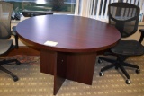 CONFERENCE TABLE, ROUND WOODGRAIN LAMINATE TOP,