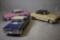(3) CADILLACS; PINK, YELLOW AND BLUE