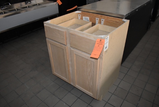 QUALITY ONE WOODWORK UNFINISHED OAK BASE CABINET,