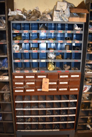 (2) METAL ORGANIZERS WITH 80 BINS AND 18 DRAWERS