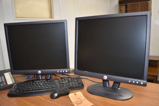 (2) 18" DELL COMPUTER MONITORS, MICROSOFT KEYBOARD