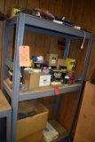STEEL THREE TIER STORAGE UNIT WITH CONTENTS;