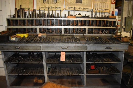 8' LONG SLANT TOP WORKBENCH WITH HUGE ASSORTMENT OF TOOLING