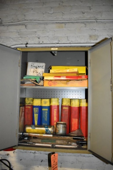 TWO DOOR WALL CABINET WITH CONTENTS; WELDING SUPPLIES