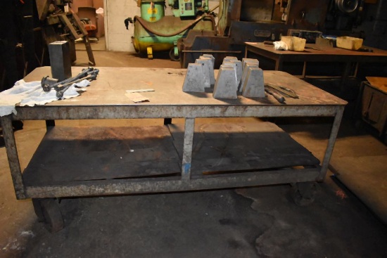 HEAVY DUTY STEEL ROLLING WORK TABLE, NO CONTENTS,