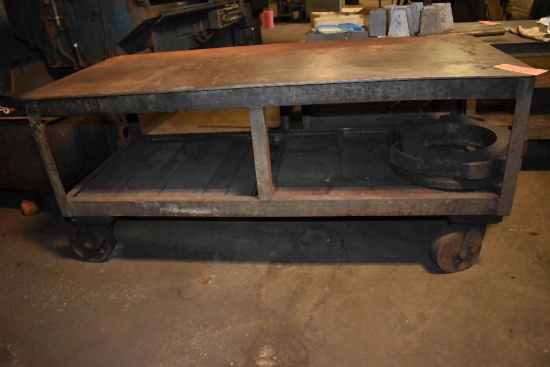 HEAVY DUTY STEEL ROLLING WORK TABLE, NO CONTENTS,