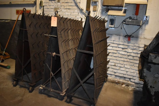 THREE DOUBLE SIDED CARTS WITH PEGS, ALL HAVE LIFTING
