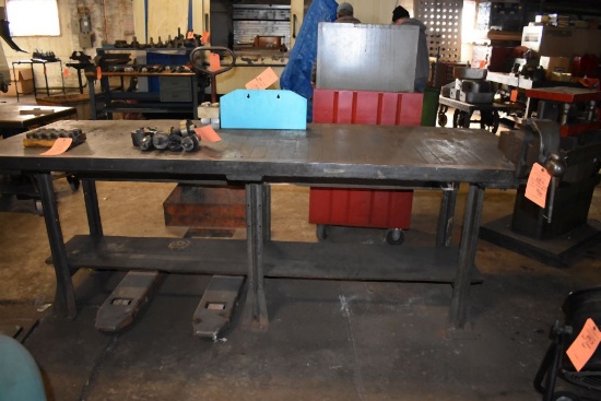 STEEL FRAMED WORKBENCH WITH WOOD TOP, INCLUDES