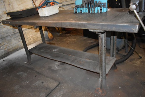 HEAVY DUTY WORK TABLE - TOP STEEL FRAMED WOOD,