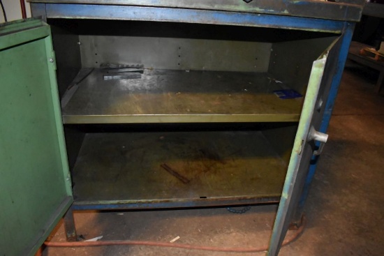 STEEL TWO DOOR CABINET WITH TWO SHELVES,