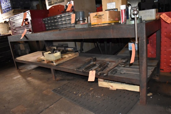 HEAVY DUTY METAL TWO SHELF WORK TABLE WITH PRENTISS