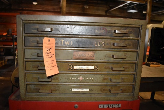 SIX DRAWER VINTAGE TOOLBOX WITH CONTENTS;