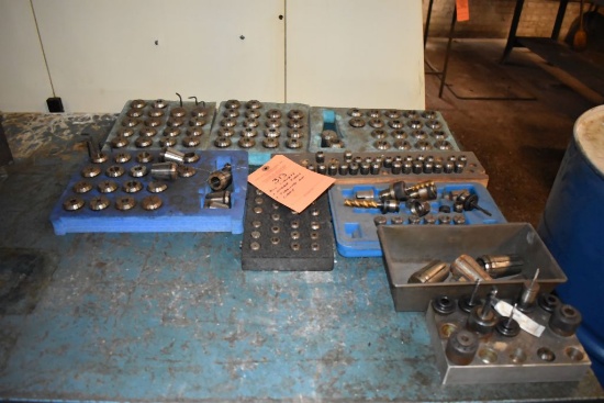 ASSORTMENT OF COLLETS, TOOLS AND TOOLING ON CART