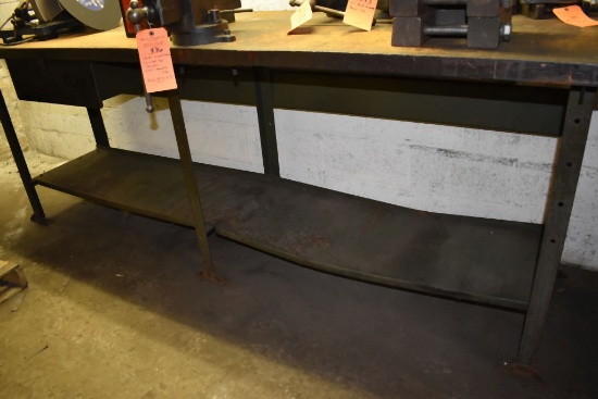 METAL WORKBENCH WITH WOOD TOP, ONE DRAWER, INCLUDES