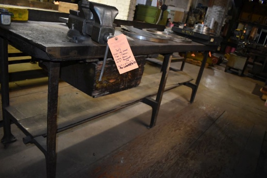 WORKBENCH WITH STEEL FRAME, WOOD TOP, SINGLE DRAWER,