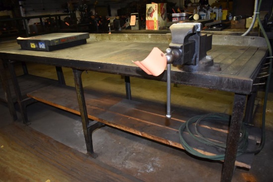 METAL FRAMED WORKBENCH WITH WOOD TOP, INCLUDES