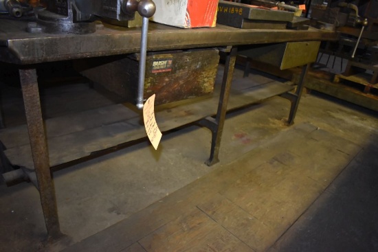 WORKBENCH WITH METAL FRAME, WOOD TOP WITH