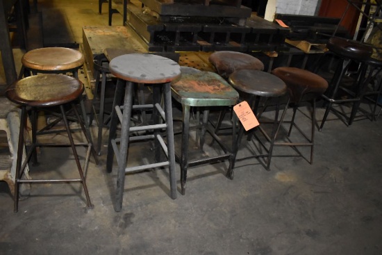 ASSORTED SHOP STOOLS/STEP STOOLS, WOOD, METAL AND PLASTIC