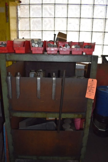 THREE SHELF HEAVY DUTY SHOP STAND WITH CONTENTS;
