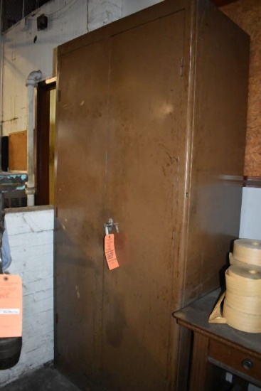 TWO DOOR METAL CABINET WITH INTERIOR CLOTHES POLE