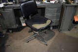 FOUR DRAWER METAL SHOP DESK WITH CHAIR AND SHELVING UNIT,