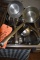 STAINLESS STEEL PAN WITH ASSORTED UTENSILS;
