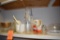 ASSORTED PLASTIC AND GLASS PITCHERS, MEASURING CUPS,