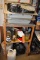 WOODEN SHELVING UNIT WITH CONTENTS; PAINT, SINKS,
