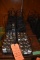 (19) BLACK METAL CONDIMENT HOLDERS AND GLASS SALT