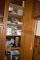 SIX SHELVES OF MISC. ITEMS; COFFEE POT, PLATES, ETC.