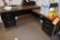 METAL DESK WITH BROWN LAMINATE TOP, FIVE DRAWERS