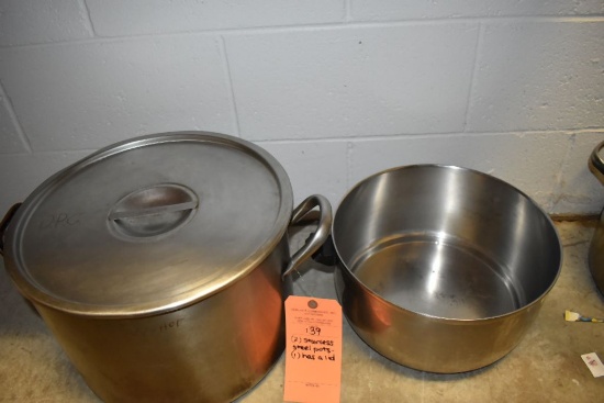 (2) STAINLESS STEEL POTS - (1) HAS A LID, BUILDING 2 KITCHEN