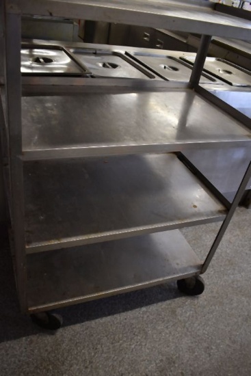 STAINLESS FOUR SHELF CART ON CASTERS,