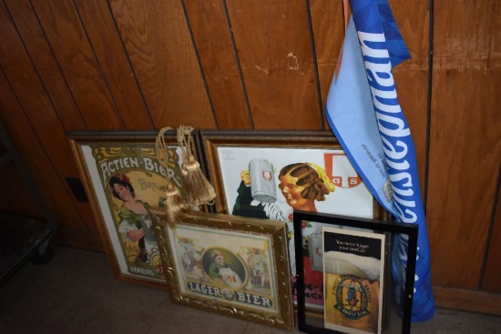 FRAMED GERMAN BEER SIGNS AND WEIHENSTEPHAN BANNER
