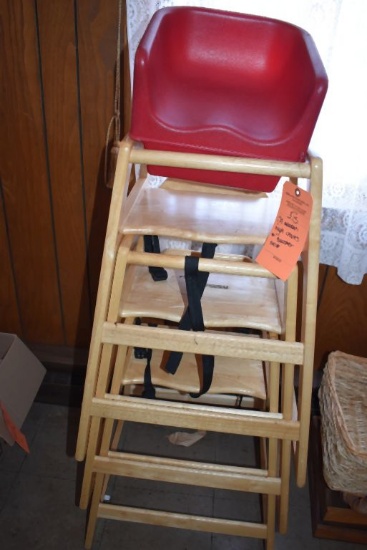 (3) WOODEN HIGH CHAIRS AND BOOSTER SEAT